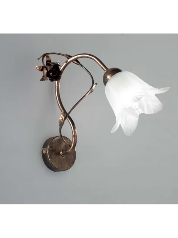 Ultime Pezzi Applique classico in ferro battuto ruggine vetro bianco a 1 luce DP269