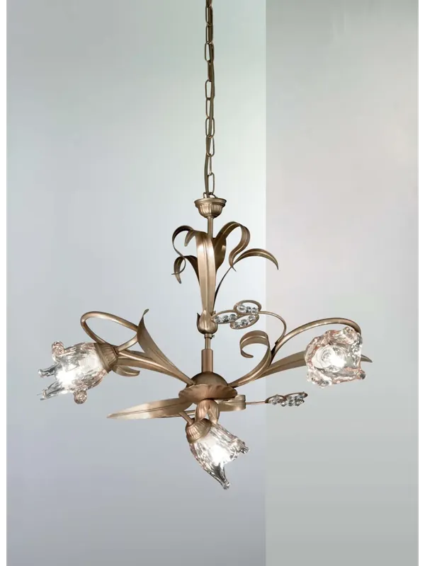 Compra Oggi Stesso Lampadario classico in ferro battuto cristallo oro francese 3 luci DP266
