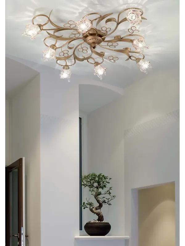 Plafoniera classica in ferro battuto cristallo oro francese 8 luci DP265 Soddisfatti O Rimborsati
