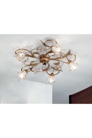 Economico Plafoniera classica in ferro battuto cristallo oro francese 5 luci DP264