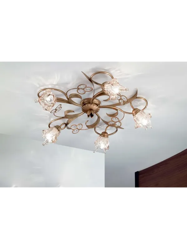 Economico Plafoniera classica in ferro battuto cristallo oro francese 5 luci DP264
