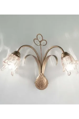 Applique da parete classico in ferro battuto cristallo oro francese 2 luci DP259 Economico
