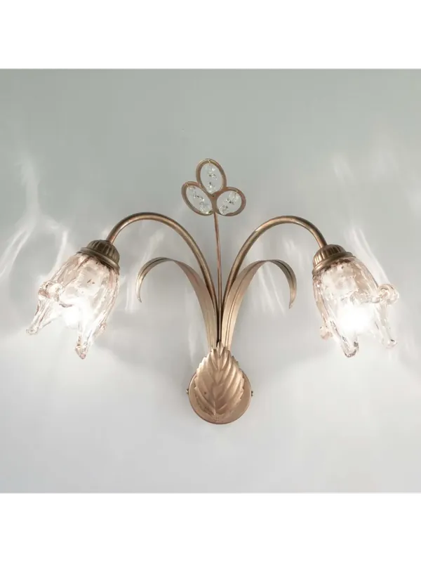 Applique da parete classico in ferro battuto cristallo oro francese 2 luci DP259 Economico