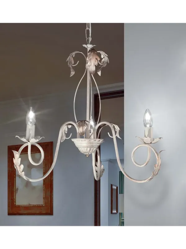 Lampadario in ferro battuto avorio-oro a 3 luci DP256 per camera Ultima Occasione