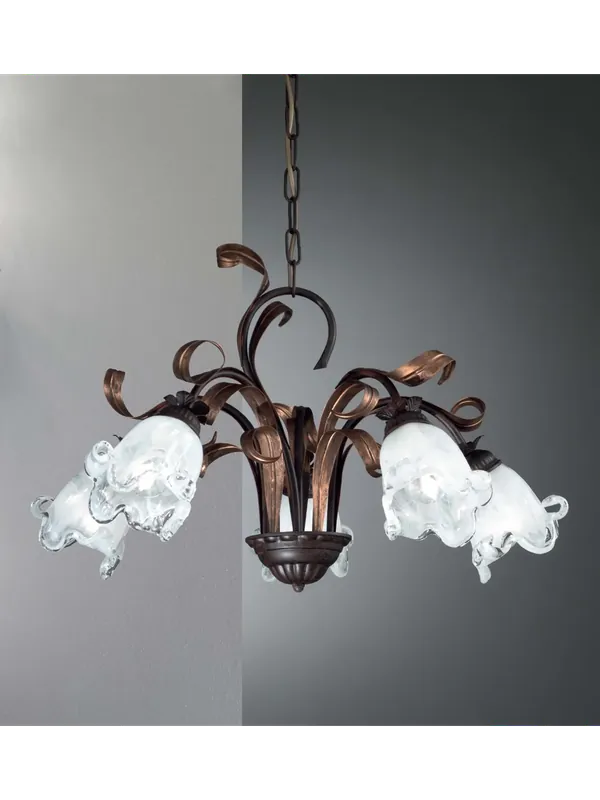 Subito Disponibile Lampadario in ferro battuto ruggine-oro a 5 luci DP250 per camera soggiorno