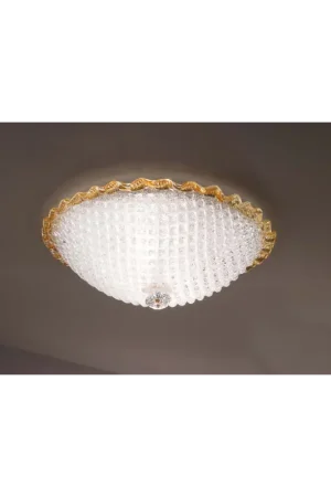 Consegna Rapida Plafoniera classica in vetro murano granigliato ambra a 2 luci DP220
