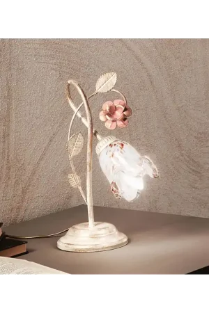 Promo Stagionale Lumetto classico in ferro battuto avorio e rosa con fiori a 1 luce DP218