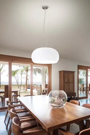 Sconto Lampadario a sospensione moderno in vetro soffiato bianco a 1 luce DP200