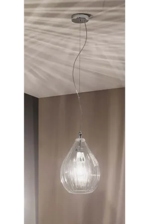 Compra Online Lampadario a sospensione in vetro soffiato trasparente a 1 luce DP195