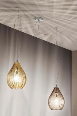 Lampadario a sospensione in vetro soffiato ambra-fumè a 2 luci DP194 Solo Oggi