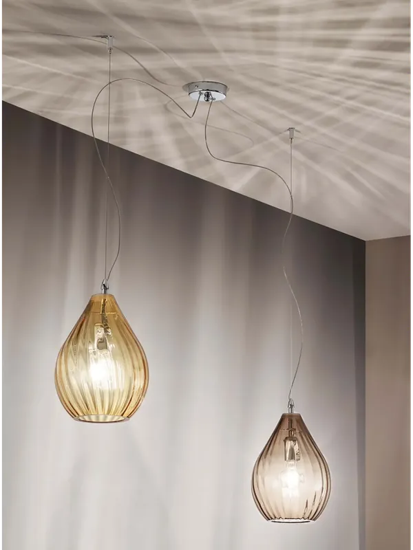 Lampadario a sospensione in vetro soffiato ambra-fumè a 2 luci DP194 Solo Oggi