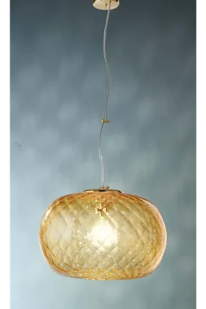 Compra Online Lampadario a sospensione in vetro soffiato ambra a 1 luce DP191