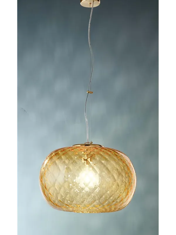 Compra Online Lampadario a sospensione in vetro soffiato ambra a 1 luce DP191