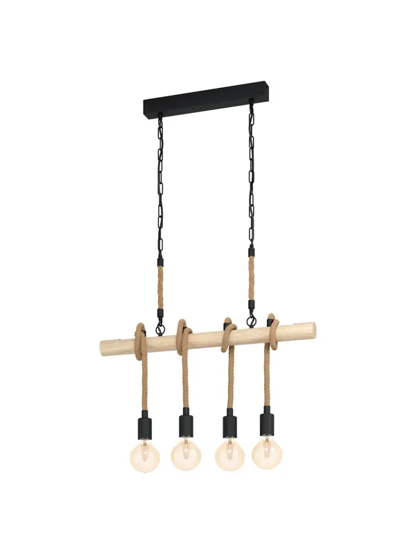 Lampadario vintage rustico in legno e corda a 4 luci GL0215 per soggiorno cucina Compra Adesso