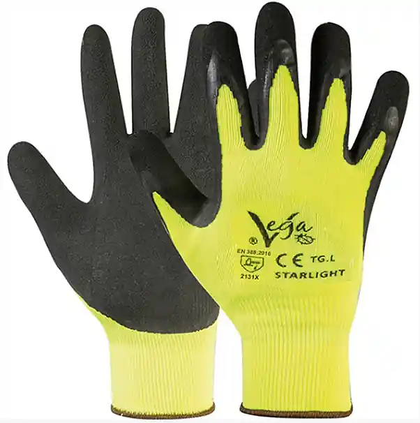 Guanti Vega STARLIGHT nylon filo continuo giallo fluo e spalmatura in schiuma di lattice nera - taglia 8 Bestseller