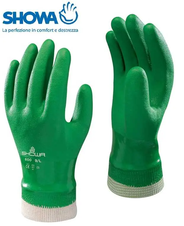 Guanti Showa-600 impermeabili con rivestimento in PVC - 9/L - resistente ai prodotti chimici, grasso e abrasioni Scelto Dai Clienti