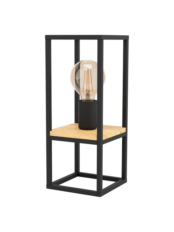 Lampada da tavolo moderna vintage nero e legno 1 luce per soggiorno GL0037 Economico