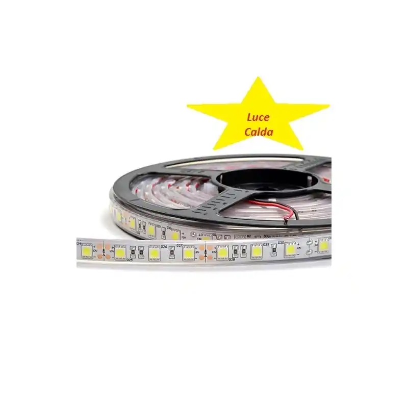 Prezzo Conveniente striscia strip led bobina 5 metri 300smd5050 bianco caldo 3000k 72w 14,4w al metro tubo siliconico ip67 0572
