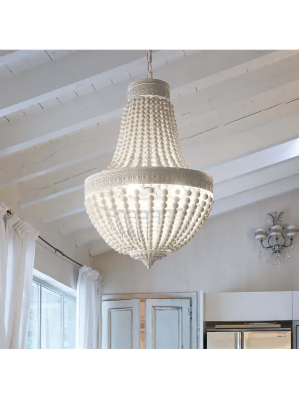 Ultimissimo Modello Lampadario contemporaneo con perle in legno 5 luci per soggiorno DL1718