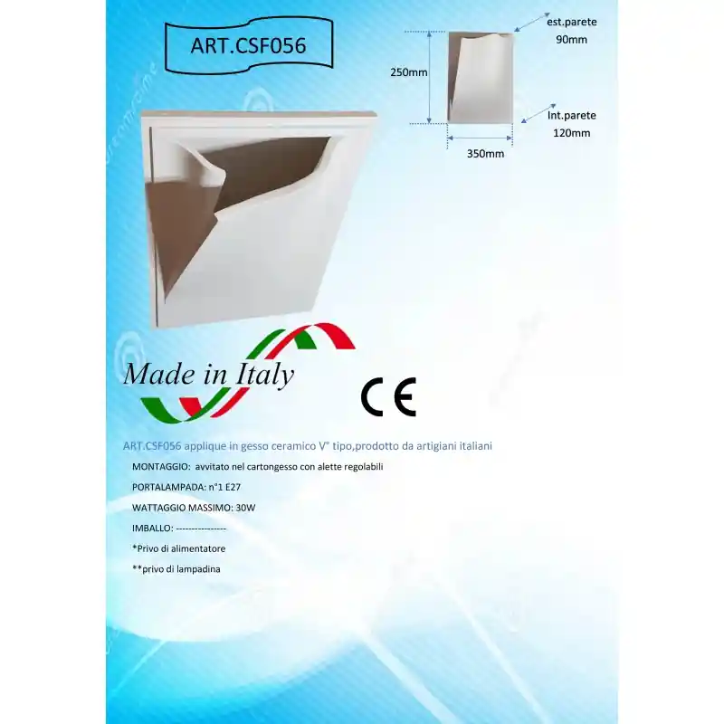 applique plafoniera da incasso in gesso ceramico panneggiata verniciabile cfs056 A Buon Prezzo