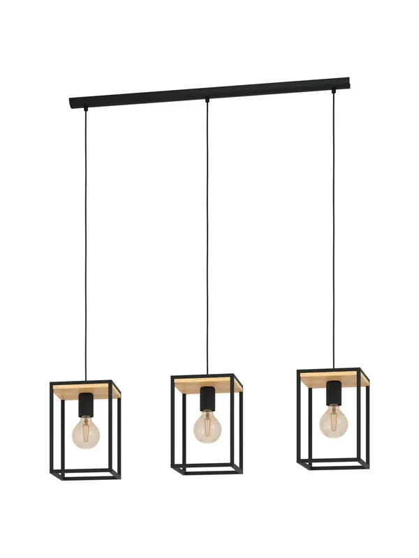 Must-Have Lampadario moderno vintage nero e legno 3 luci per cucina GL0033