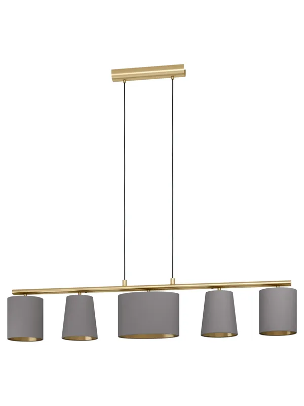 Lampadario moderno tessuto tortora e oro 5 luci per soggiorno cucina GL0026 Ordina Subito