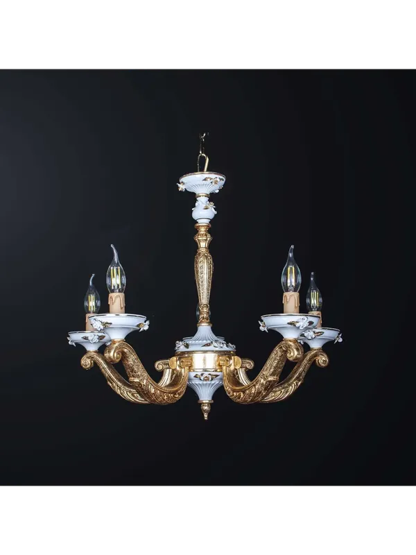 Lampadario classico in ottone oro e ceramica 5 luci BGA 3333/5 Economico
