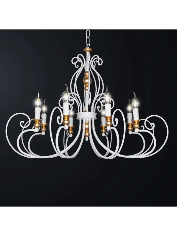 Lampadario contemporaneo bianco e oro in ferro battuto 8 luci BGA 3287/8 Offerta Limitata