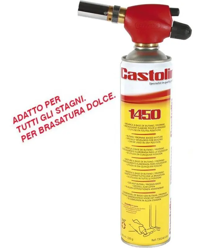 Prezzo Basso Cannello torcia ad accensione rapida piezoelettrico con bombola di miscela a base di butano 600ml Castolin-1450
