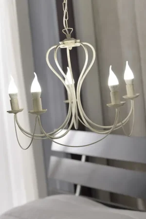 Economico Lampadario classico in ferro battuto avorio a 5 luci stf 0035