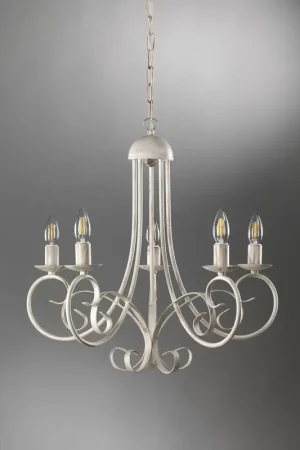 Lampadario classico in ferro battuto bianco antico a 5 luci stf 0031 A Buon Prezzo
