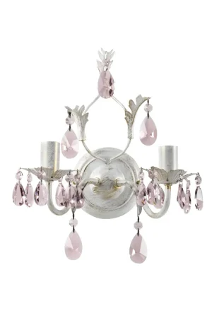 Applique classico in ferro battuto e cristallo rosa a 2 luci stf 0028 Ultimissimo Modello