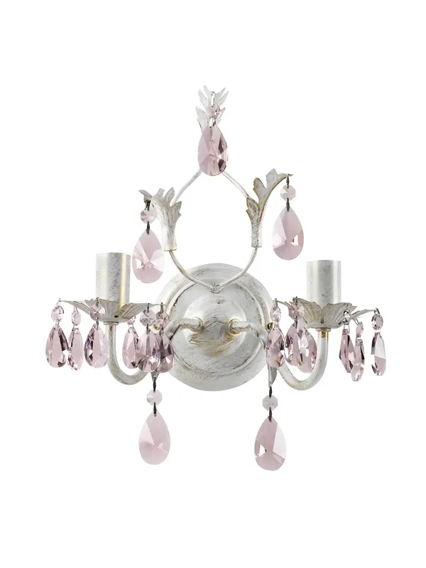 Applique classico in ferro battuto e cristallo rosa a 2 luci stf 0028 Ultimissimo Modello