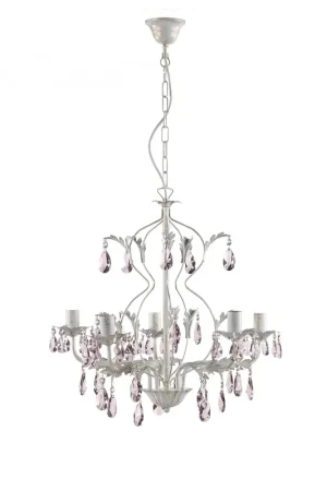 Lampadario classico in ferro battuto e cristallo rosa a 5 luci stf 0027 Saldi