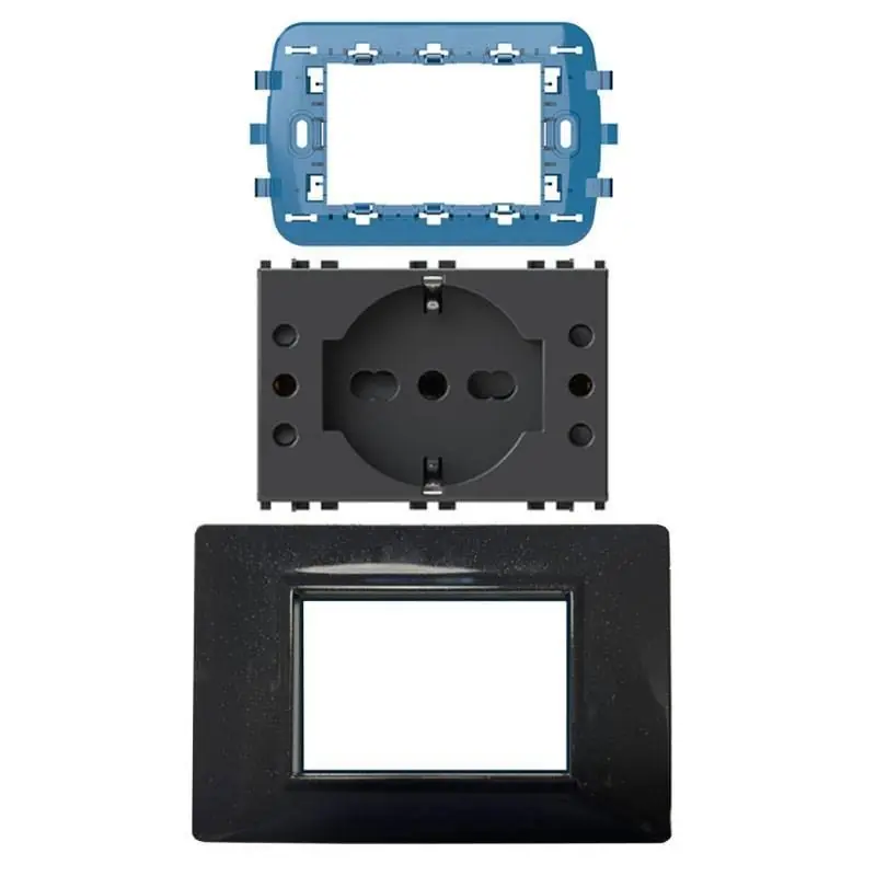 Quantità Limitata Kit multipresa+placca+supporto P503 4Box compatibile Vimar Plana max 16A antracite - 4BP503KIT.AN
