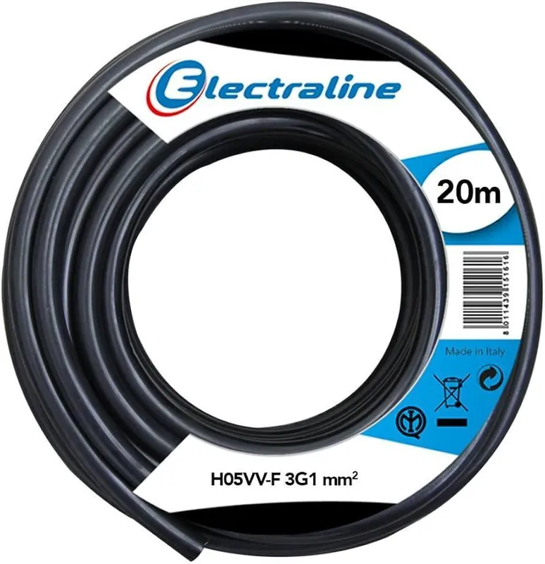 Quantità Limitata Cavo multipolare H05VV-F Electraline 3G1mm2 da 20m nero - 11705