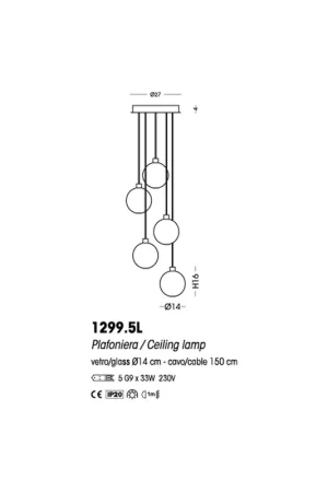 Subito Disponibile Cangini & Tucci Eclisse 1299.5L lampadario moderno a 5 luci