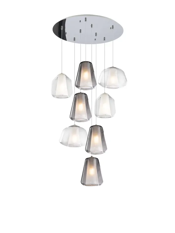 Vendita Finale Lampadario moderno trasparente-fumè per soggiorno camera 8 luci tpl 0904