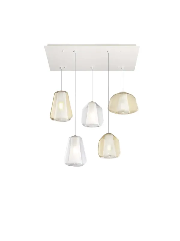 Lampadario moderno trasparente ambra per soggiorno cucina 5 luci tpl 0899 Offerta Speciale