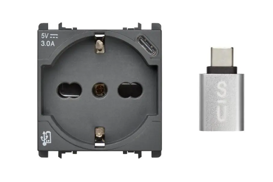 Nuovo Arrivo Presa P40+USB-C Urmet Nea 2 moduli max 3A antracite - 10312/2