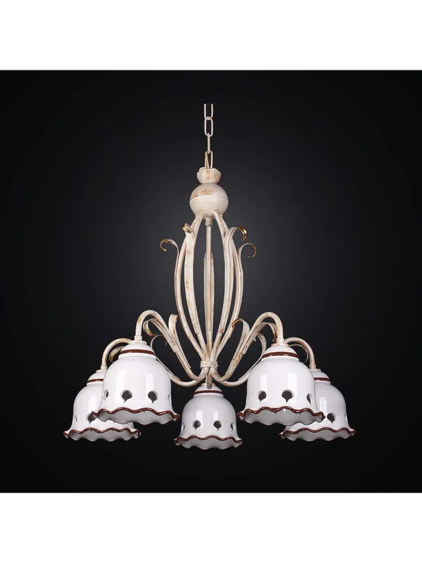 Lampadario classico in ferro battuto e ceramica a 5 luci BGA 2605-5 Compra Oggi Stesso