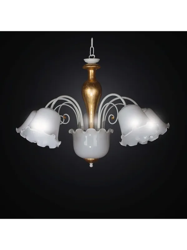 Lampadario classico ferro battuto bianco e oro a 5 luci BGA 2446-5 Ultime Pezzi