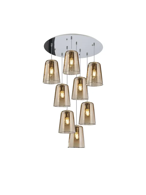 Lampadario a sospensione moderno per soggiorno 8 luci vetro ambra tpl 0116 Promozione