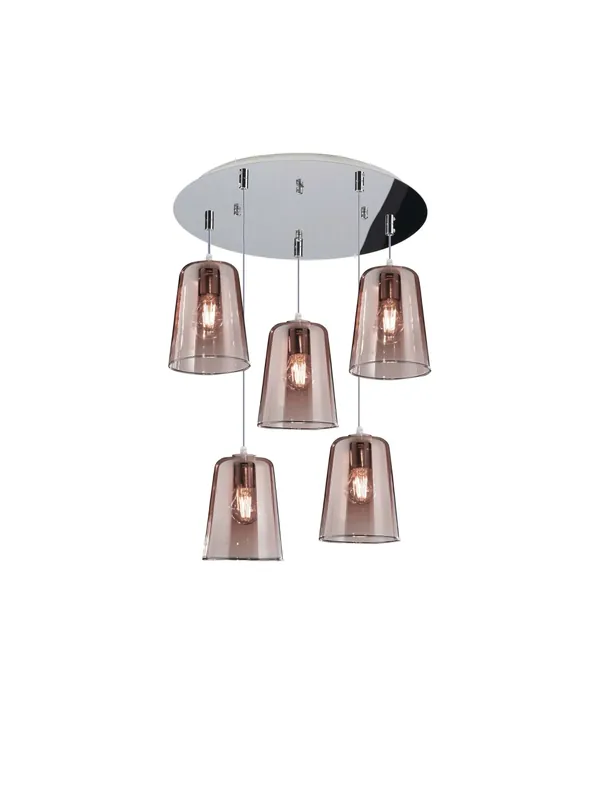 Lampadario a sospensione moderno per soggiorno 5 luci vetro rame tpl 0115 Professionale