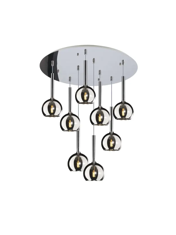 Lampadario sospensione moderno soggiorno 8 luci vetri cromo tpl 0095 Di Tendenza