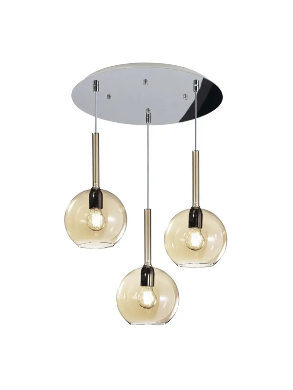 Lampadario sospensione moderno soggiorno 3 luci vetri ambra tpl 0090 Ultime Pezzi
