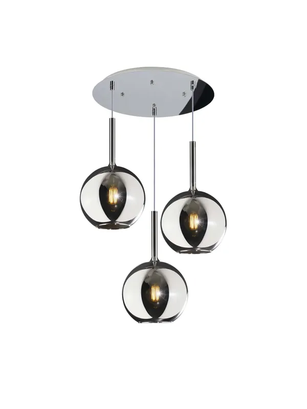 Esclusivo Lampadario sospensione moderno soggiorno 3 luci vetri cromo tpl 0089
