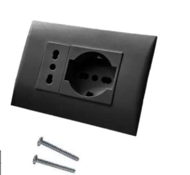 Placca Electraline Precomposta da 1 Presa Bivalente 10/16A + 1 Presa Universale P40 nera - 22111 Quantità Limitata