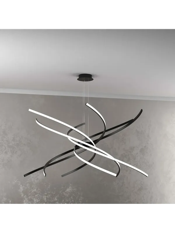 Lampadario moderno grande a led per soggiorno design nero tpl 0066 Di Tendenza