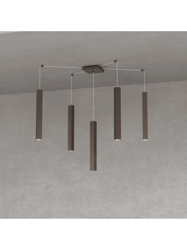 Lampadario quadrato moderno per cucina salone design marrone a 5 luci tpl 0059 Promozione Esclusiva